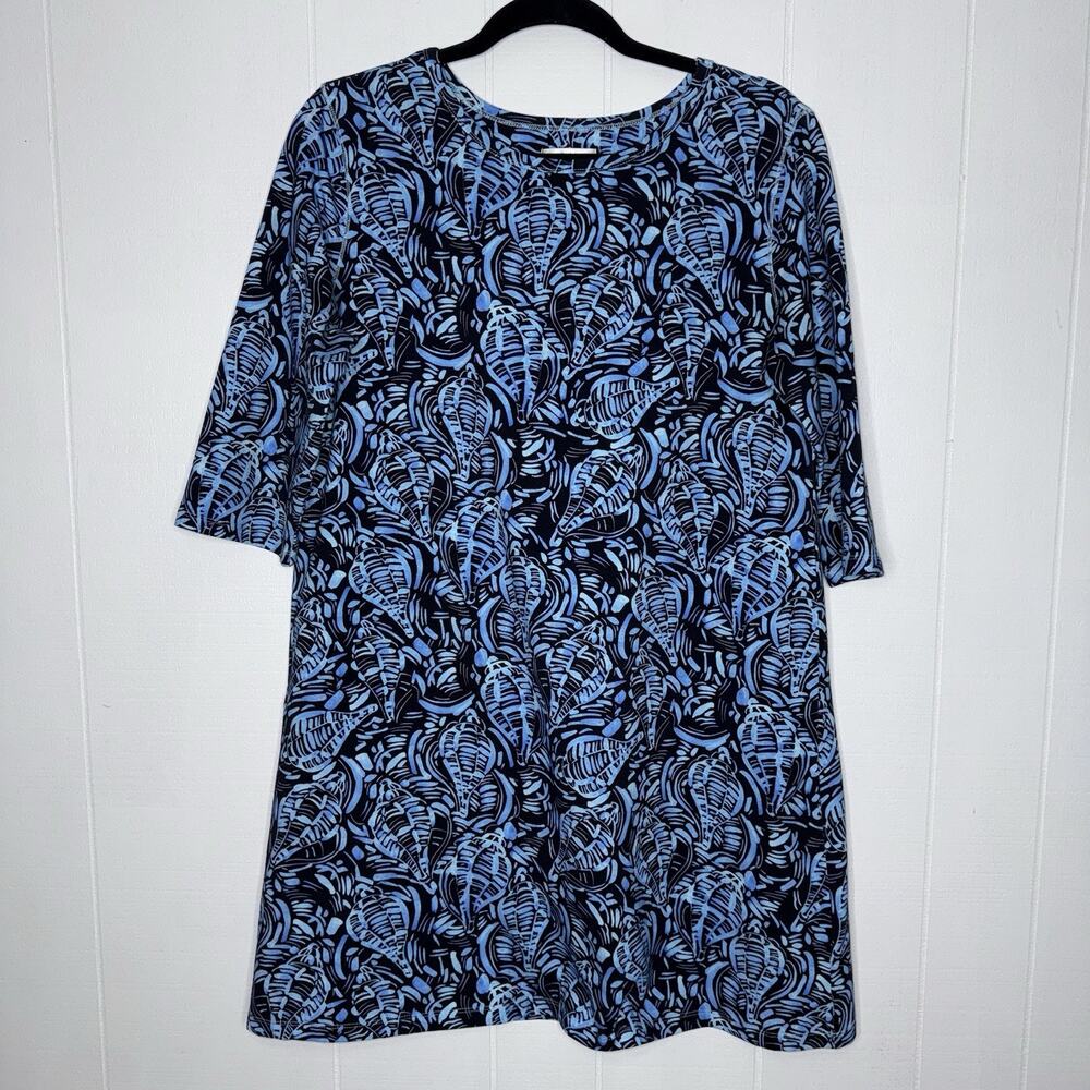 Tyler Boe Women’s Shell Print Shift Dress Blue Coastal Beach Size Large